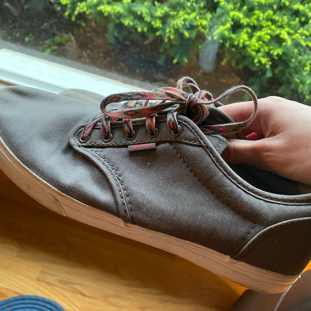 Gray Vans with pink laces